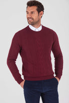 Regular Fit Cotton Blend Burgundy Crewneck Sweater - SAYKI