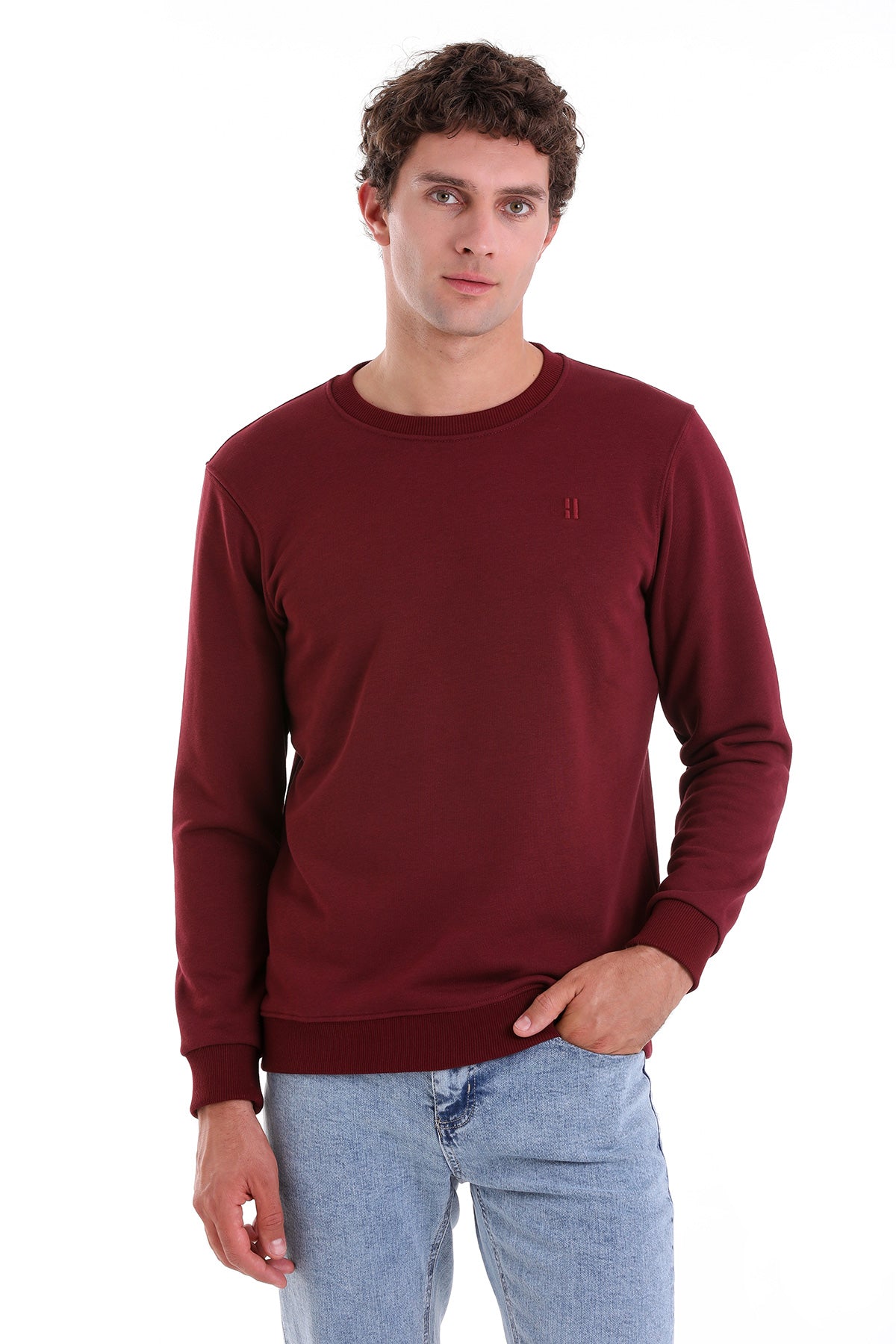 Regular Fit Cotton Blend Burgundy Crewneck Sweatshirt - MIB