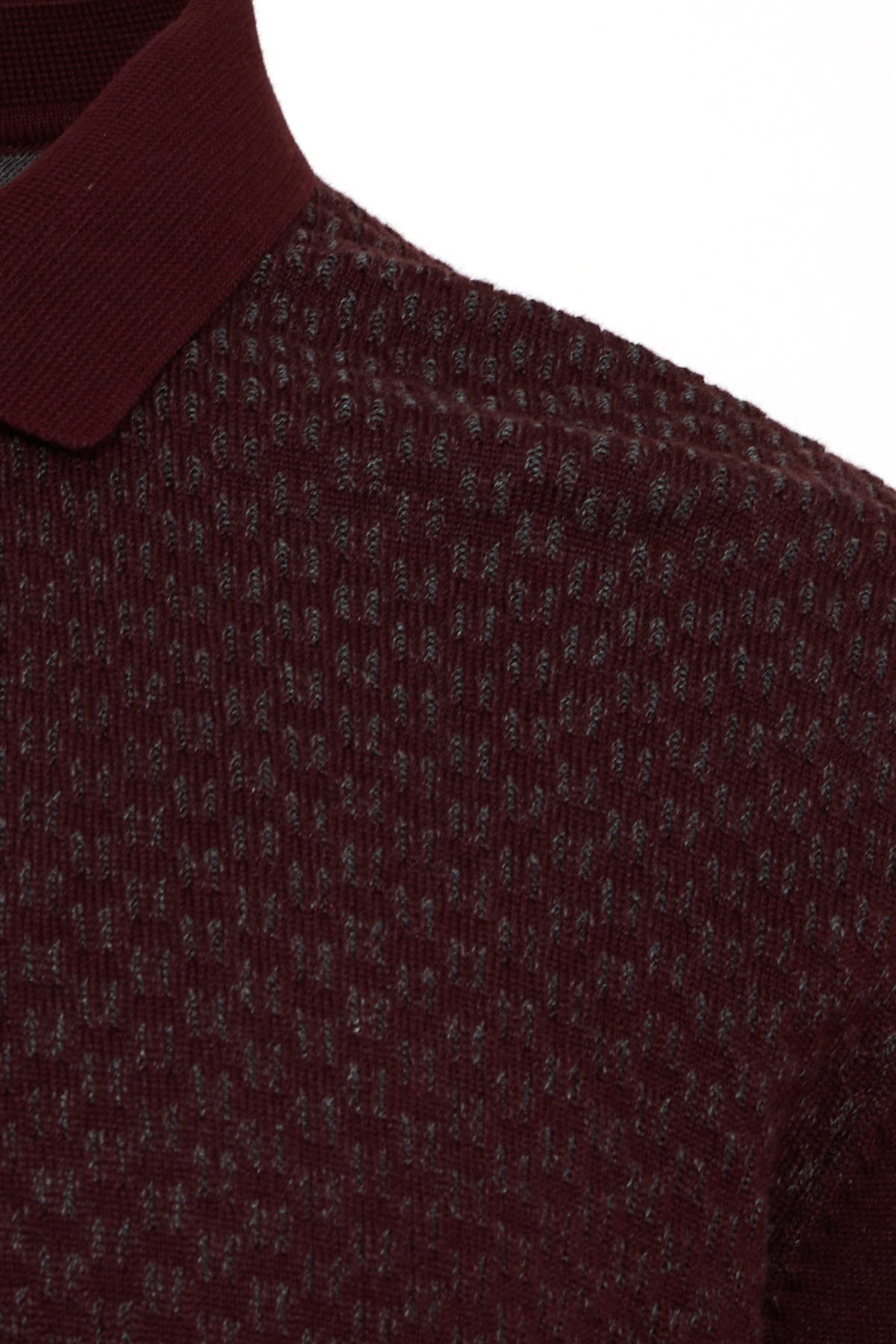 Regular Fit Cotton Blend Burgundy - Gray Polo Sweater