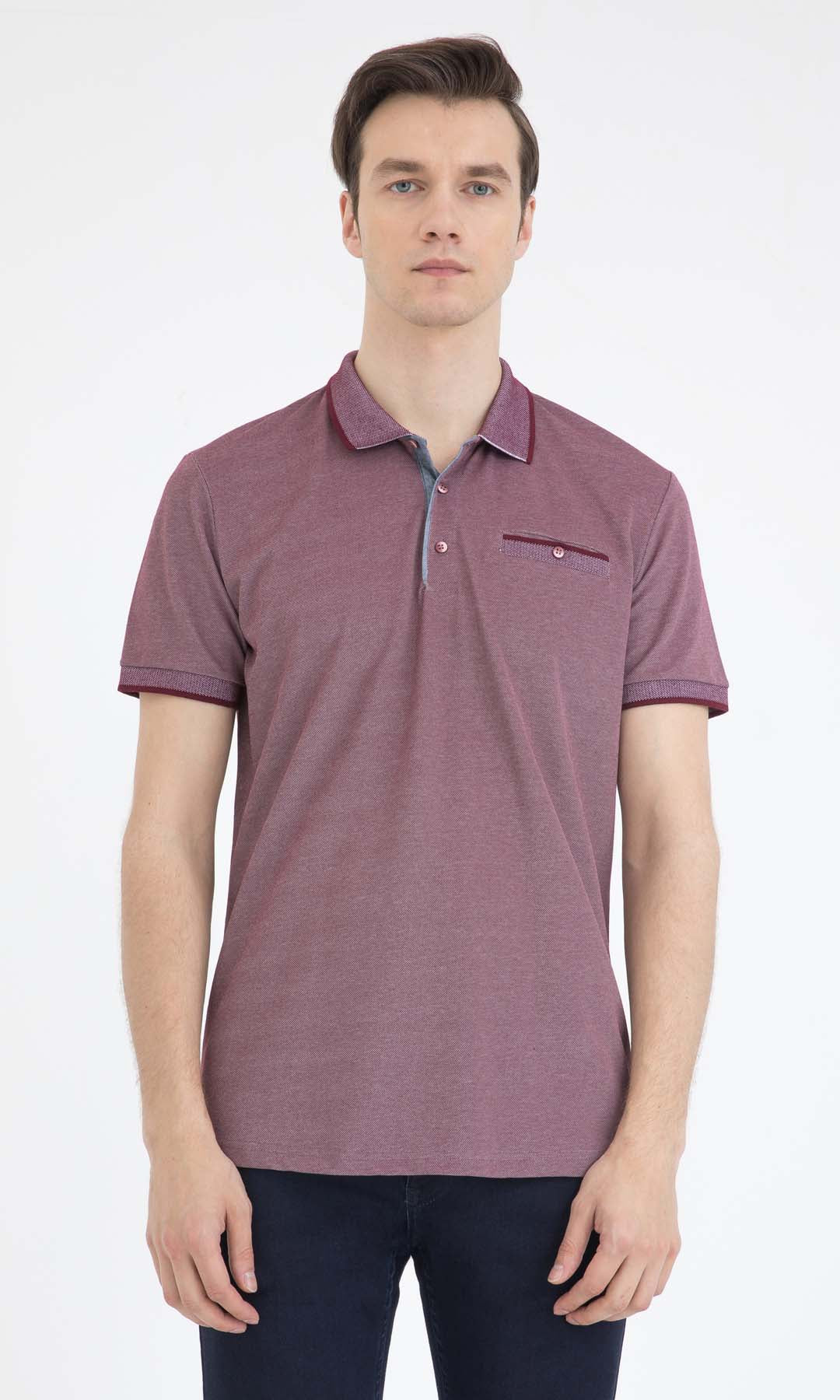 Regular Fit Cotton Blend Burgundy - White Polo T-Shirt - MIB