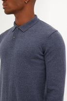 Regular Fit Cotton Blend Blue Polo Sweater - SAYKI