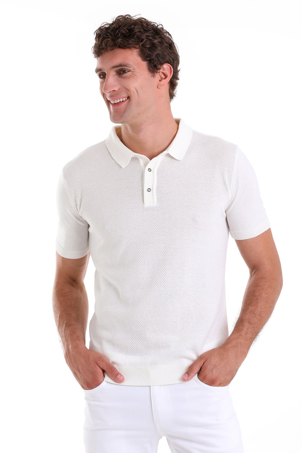 Regular Fit Cotton Blend Ecru Polo T-Shirt - MIB