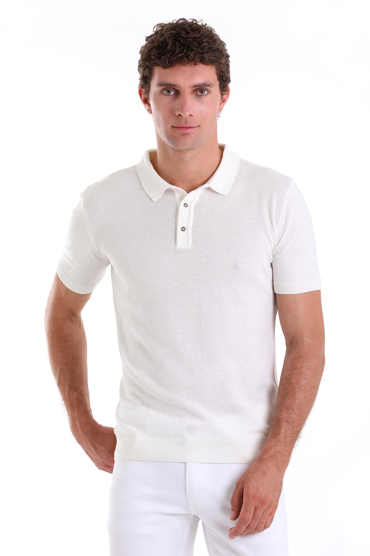 Regular Fit Cotton Blend Ecru Polo T-Shirt - MIB