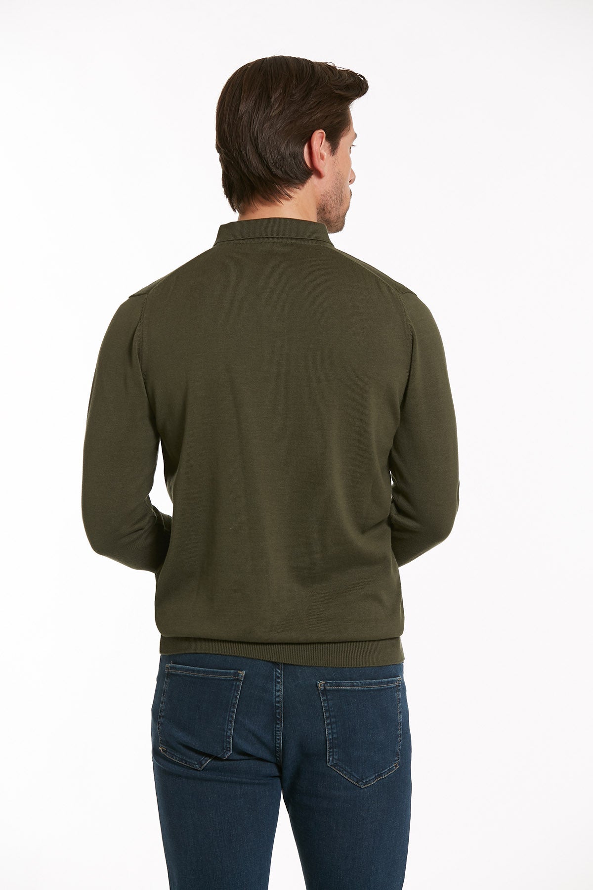 Regular Fit Cotton Blend Green Polo Sweater - SAYKI