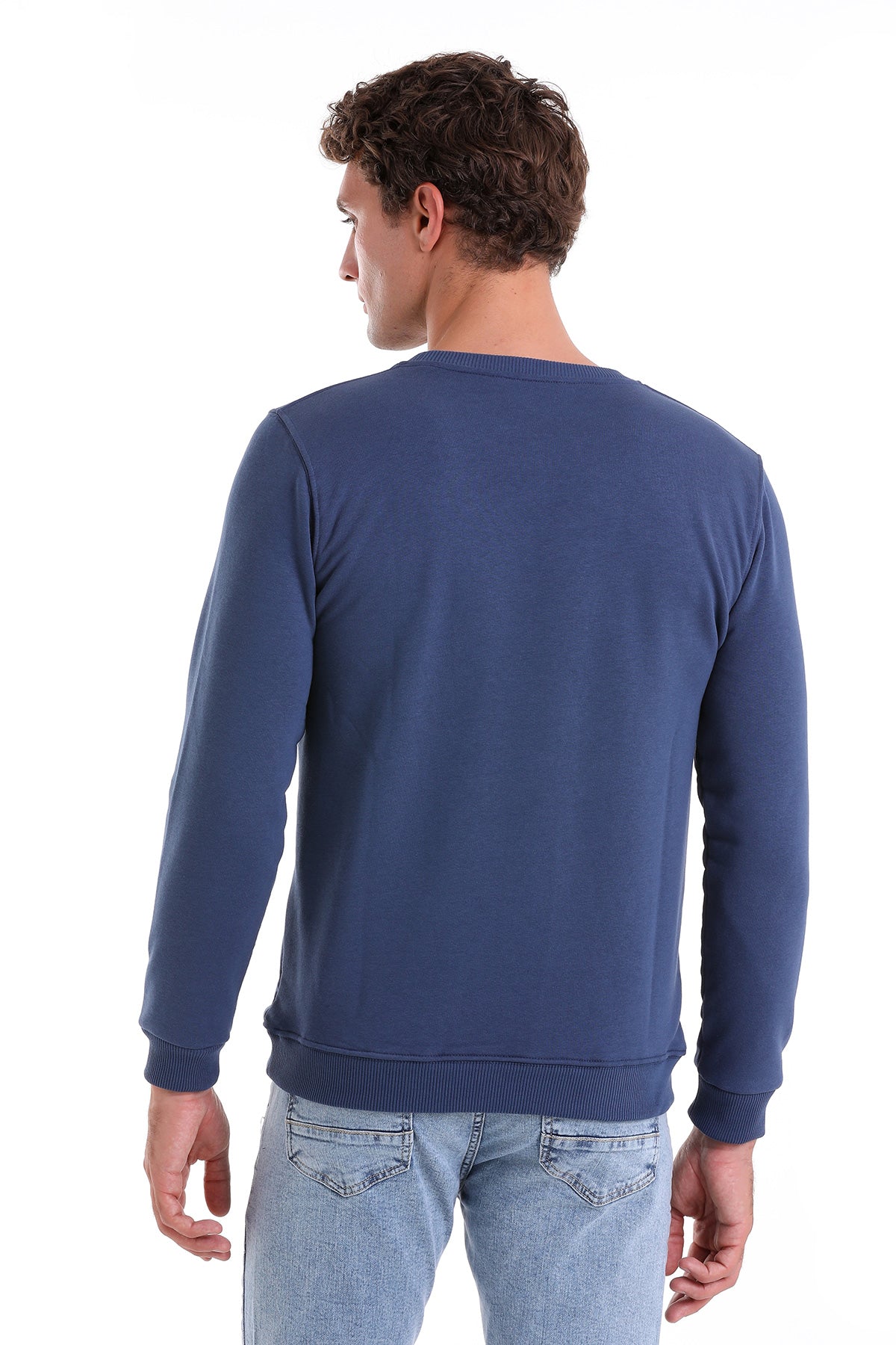 Regular Fit Cotton Blend Indigo Crewneck Sweatshirt - MIB