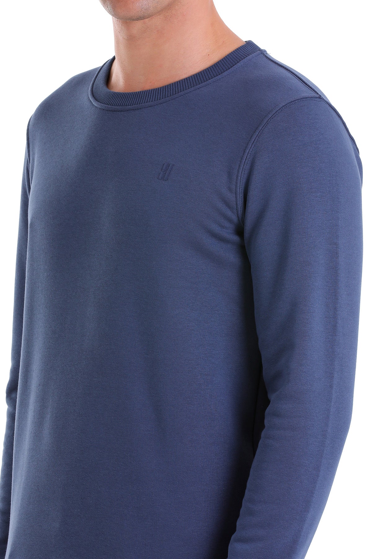 Regular Fit Cotton Blend Indigo Crewneck Sweatshirt - MIB