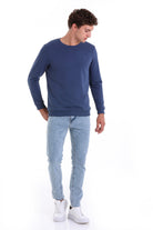 Regular Fit Cotton Blend Indigo Crewneck Sweatshirt - MIB