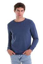 Regular Fit Cotton Blend Indigo Crewneck Sweatshirt - MIB