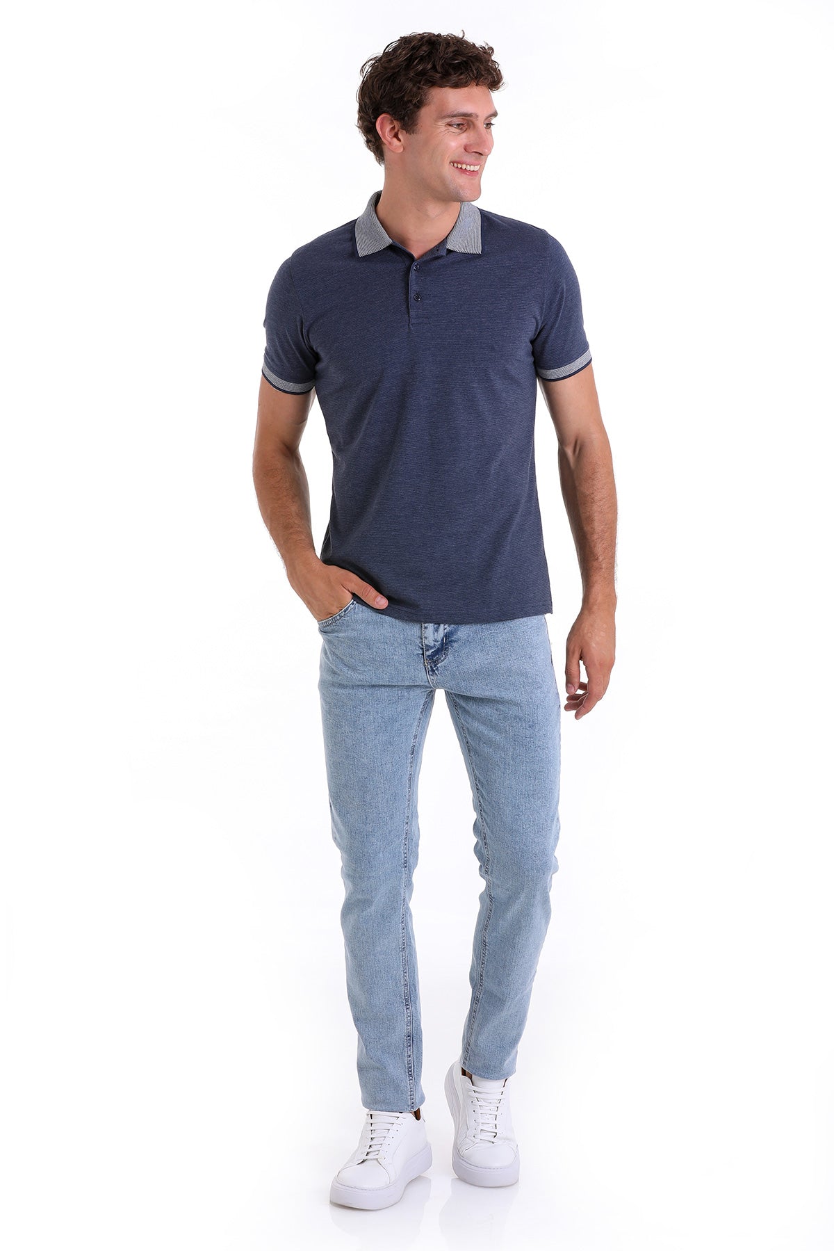 Regular Fit Cotton Blend Indigo Polo T-Shirt - MIB