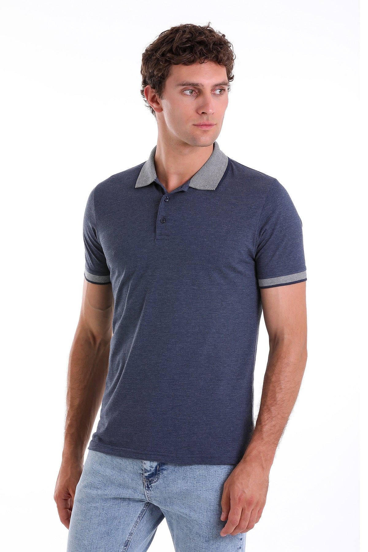 Regular Fit Cotton Blend Indigo Polo T-Shirt - MIB