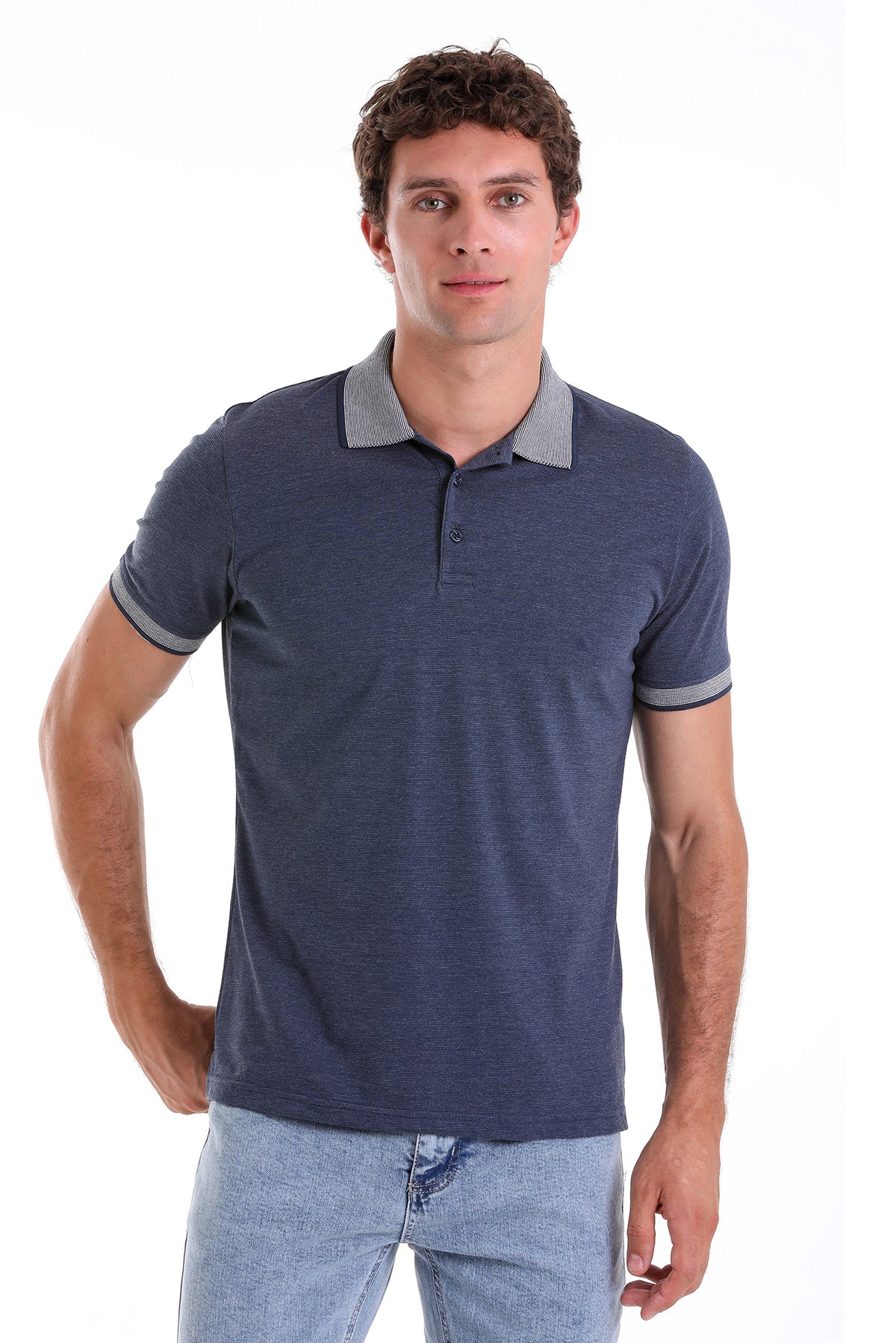 Regular Fit Cotton Blend Indigo Polo T-Shirt - MIB