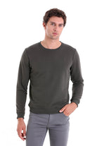 Regular Fit Cotton Blend Khaki Crewneck Sweatshirt - MIB