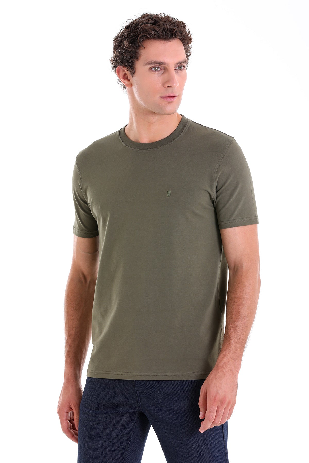 Regular Fit Cotton Blend Khaki Crewneck T-Shirt - MIB