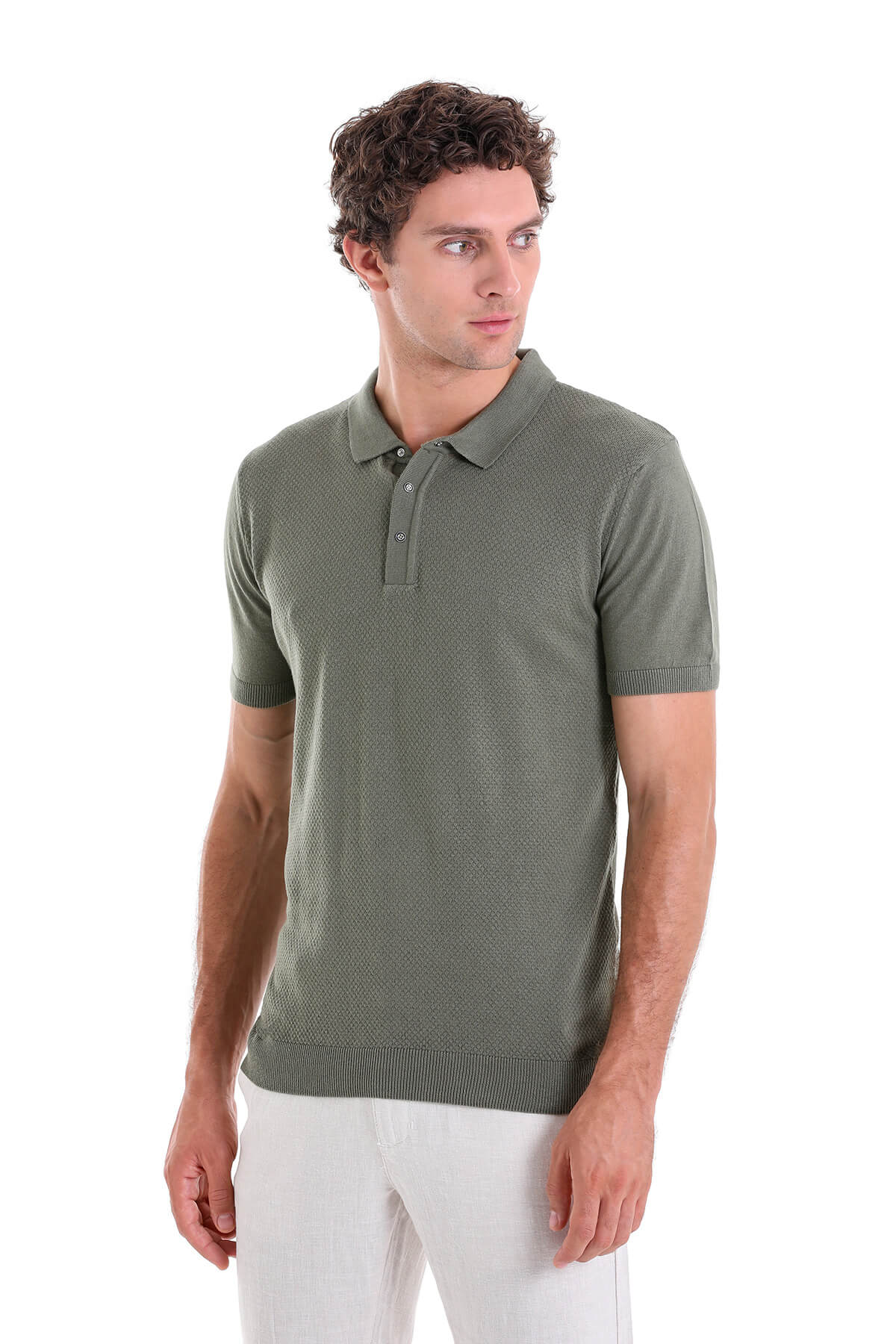 Regular Fit Cotton Blend Khaki Jacquard Polo T-Shirt - MIB