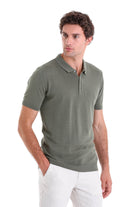 Regular Fit Cotton Blend Khaki Jacquard Polo T-Shirt - MIB