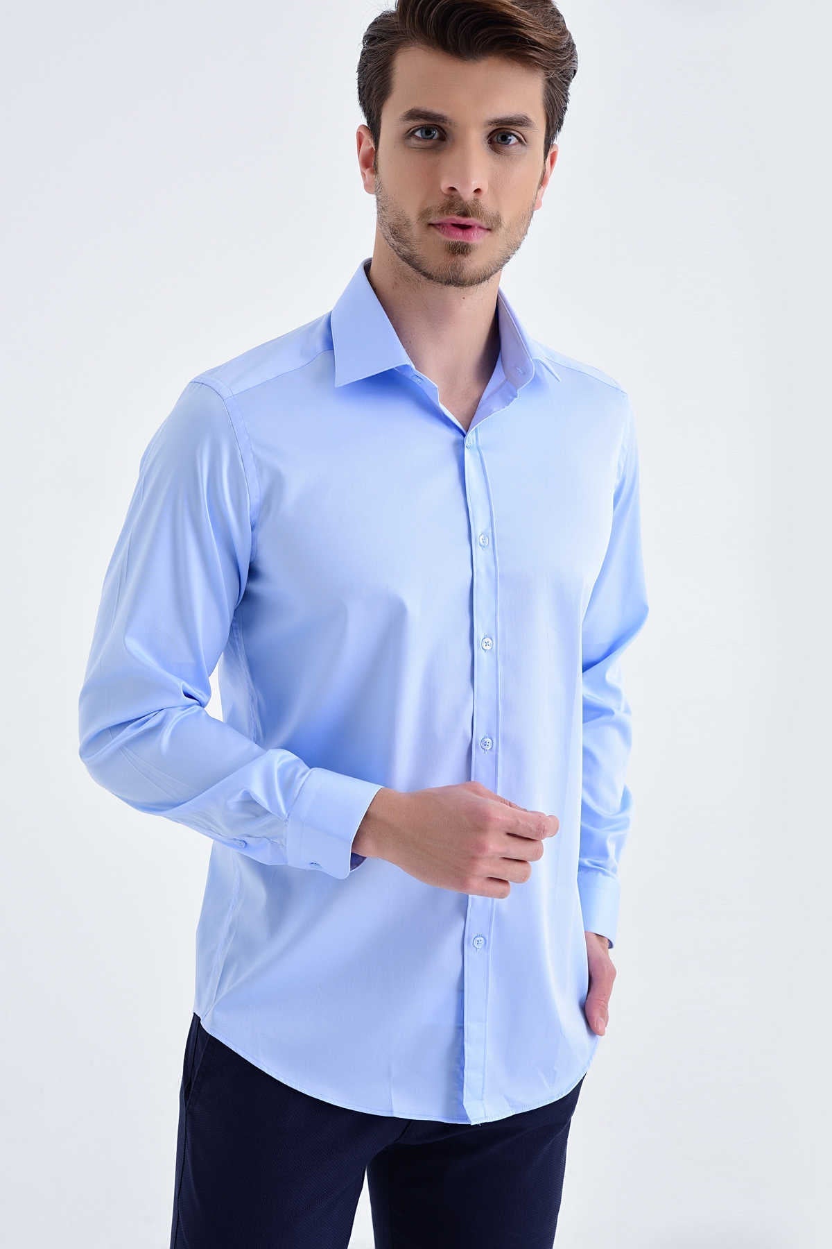 Regular Fit Cotton Blend Light Blue Dress Shirt - MIB