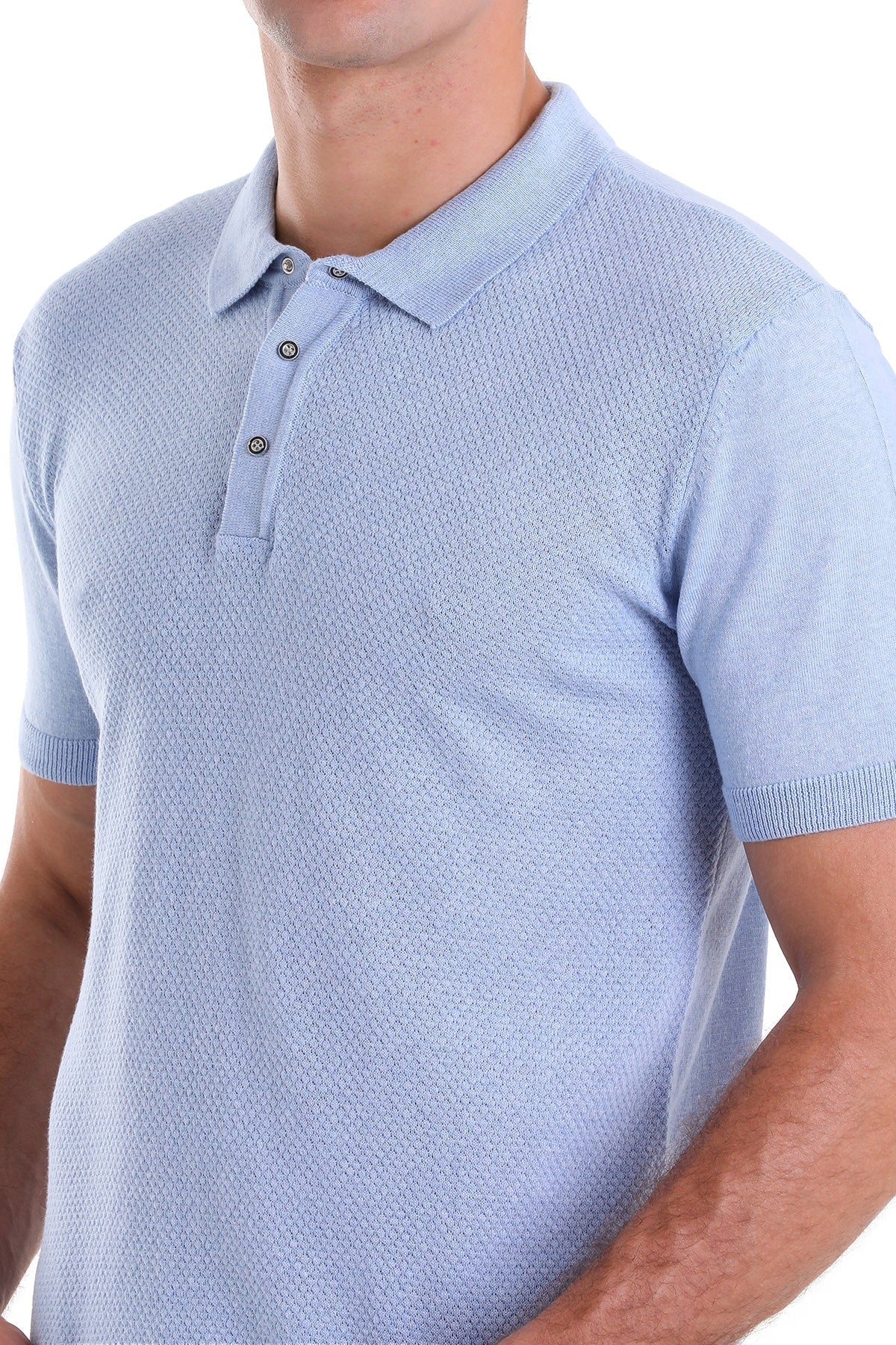 Regular Fit Cotton Blend Light Blue Jacquard Polo T-Shirt