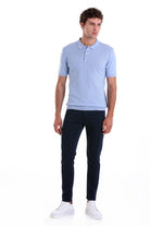 Regular Fit Cotton Blend Light Blue Jacquard Polo T-Shirt