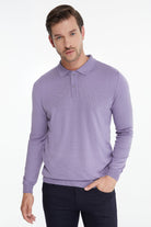 Regular Fit Cotton Blend Light Purple Polo Sweater - SAYKI