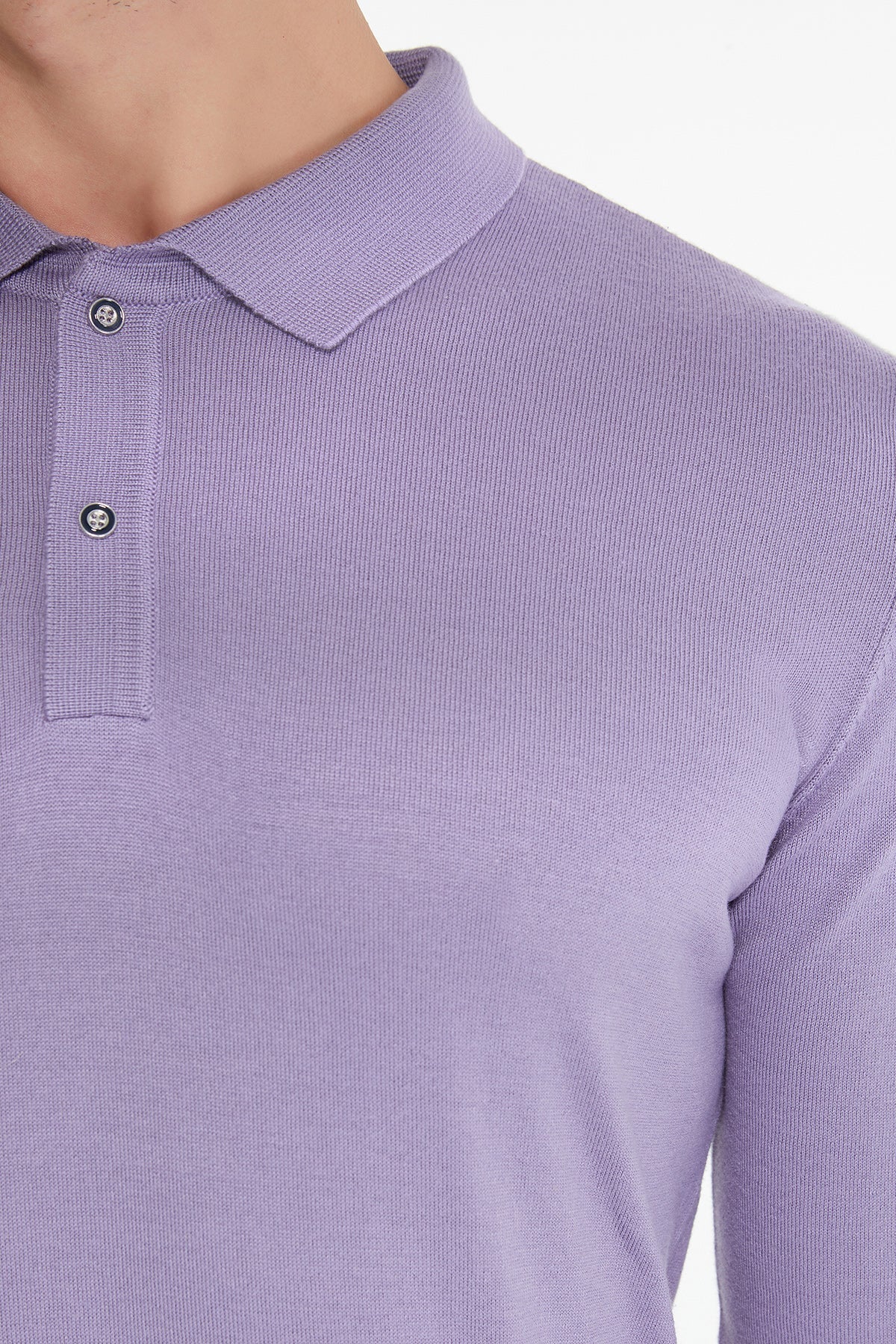 Regular Fit Cotton Blend Light Purple Polo Sweater - SAYKI