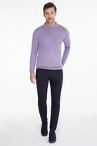 Regular Fit Cotton Blend Light Purple Polo Sweater - SAYKI