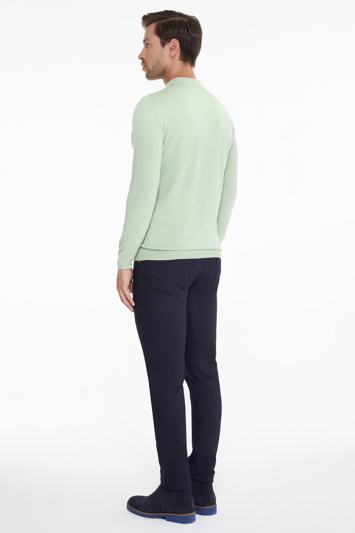 Regular Fit Cotton Blend Mint Polo Sweater - SAYKI