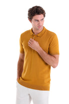 Regular Fit Cotton Blend Mustard Jacquard Polo T-Shirt - MIB