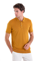 Regular Fit Cotton Blend Mustard Jacquard Polo T-Shirt - MIB