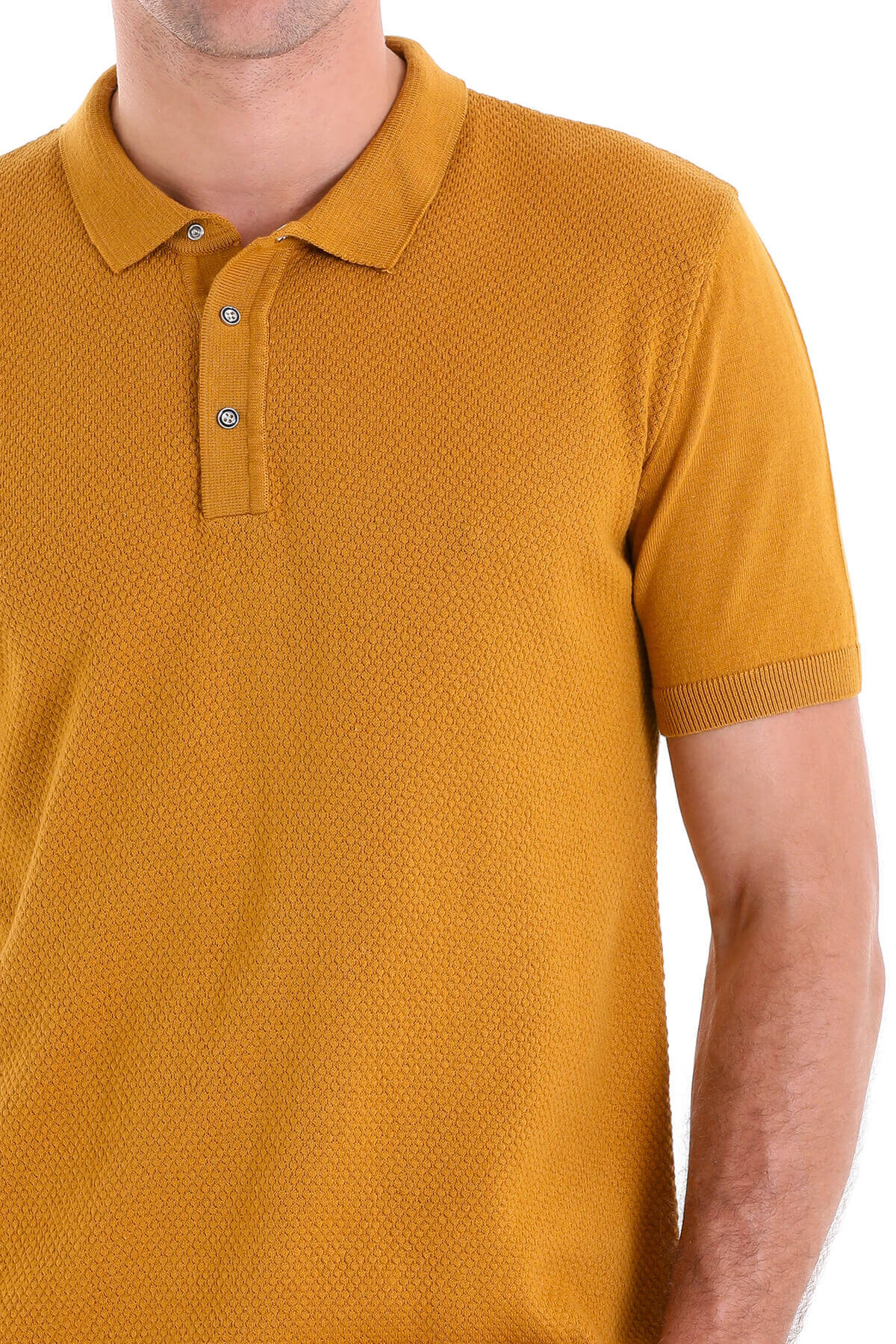 Regular Fit Cotton Blend Mustard Jacquard Polo T-Shirt - MIB