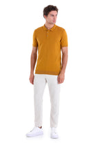 Regular Fit Cotton Blend Mustard Jacquard Polo T-Shirt - MIB