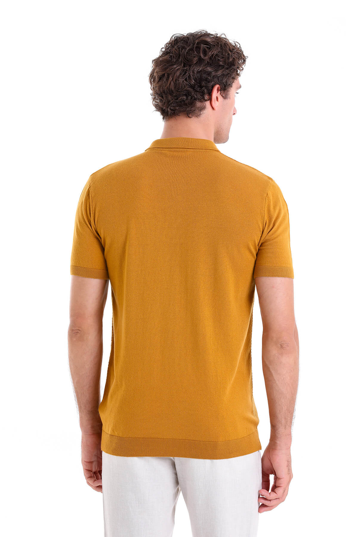 Regular Fit Cotton Blend Mustard Jacquard Polo T-Shirt - MIB