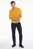 Regular Fit Cotton Blend Mustard Polo Sweater - SAYKI