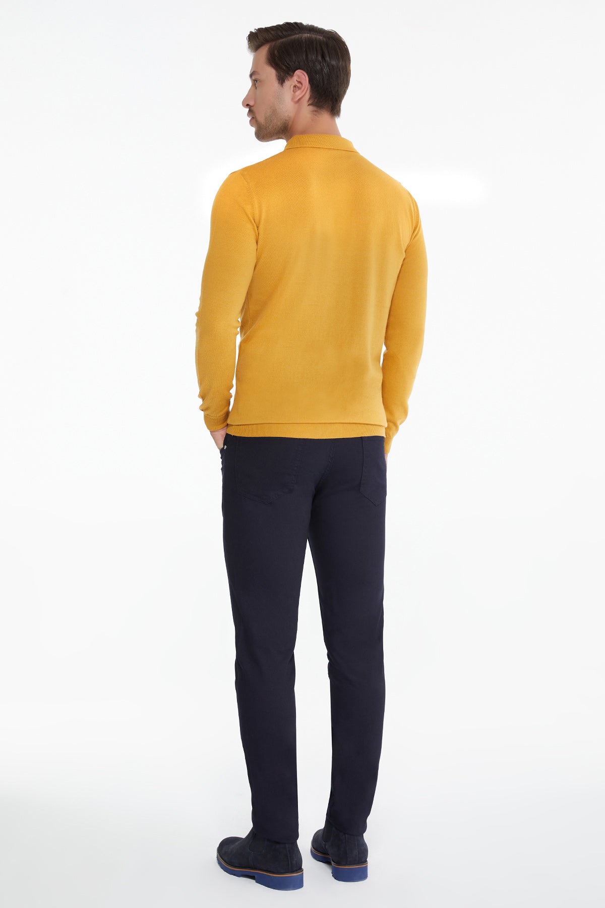 Regular Fit Cotton Blend Mustard Polo Sweater - SAYKI