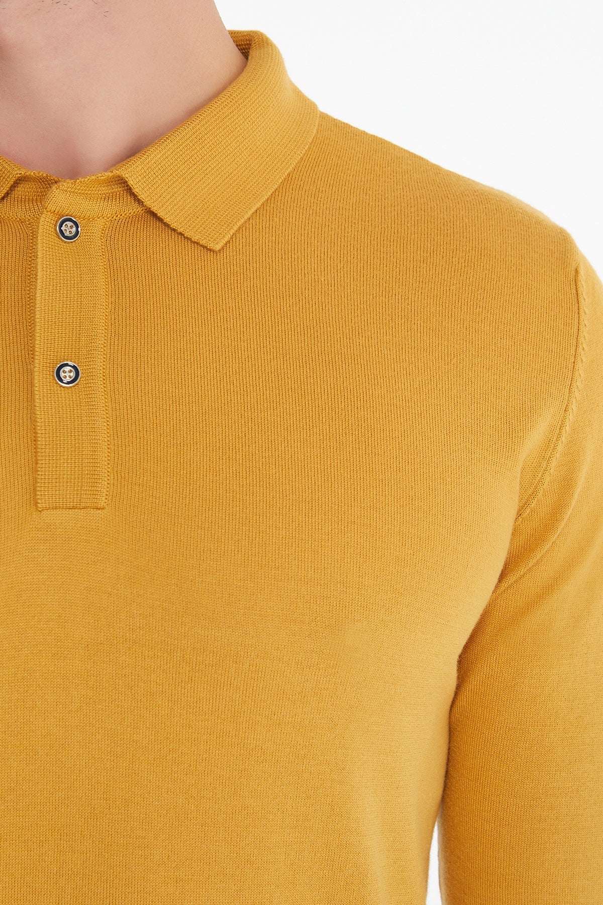 Regular Fit Cotton Blend Mustard Polo Sweater - SAYKI