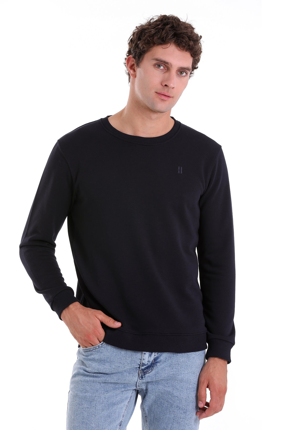 Regular Fit Cotton Blend Navy Crewneck Sweatshirt - MIB