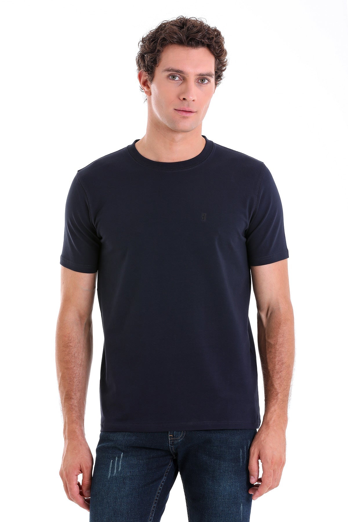 Regular Fit Cotton Blend Navy Crewneck T-Shirt - MIB