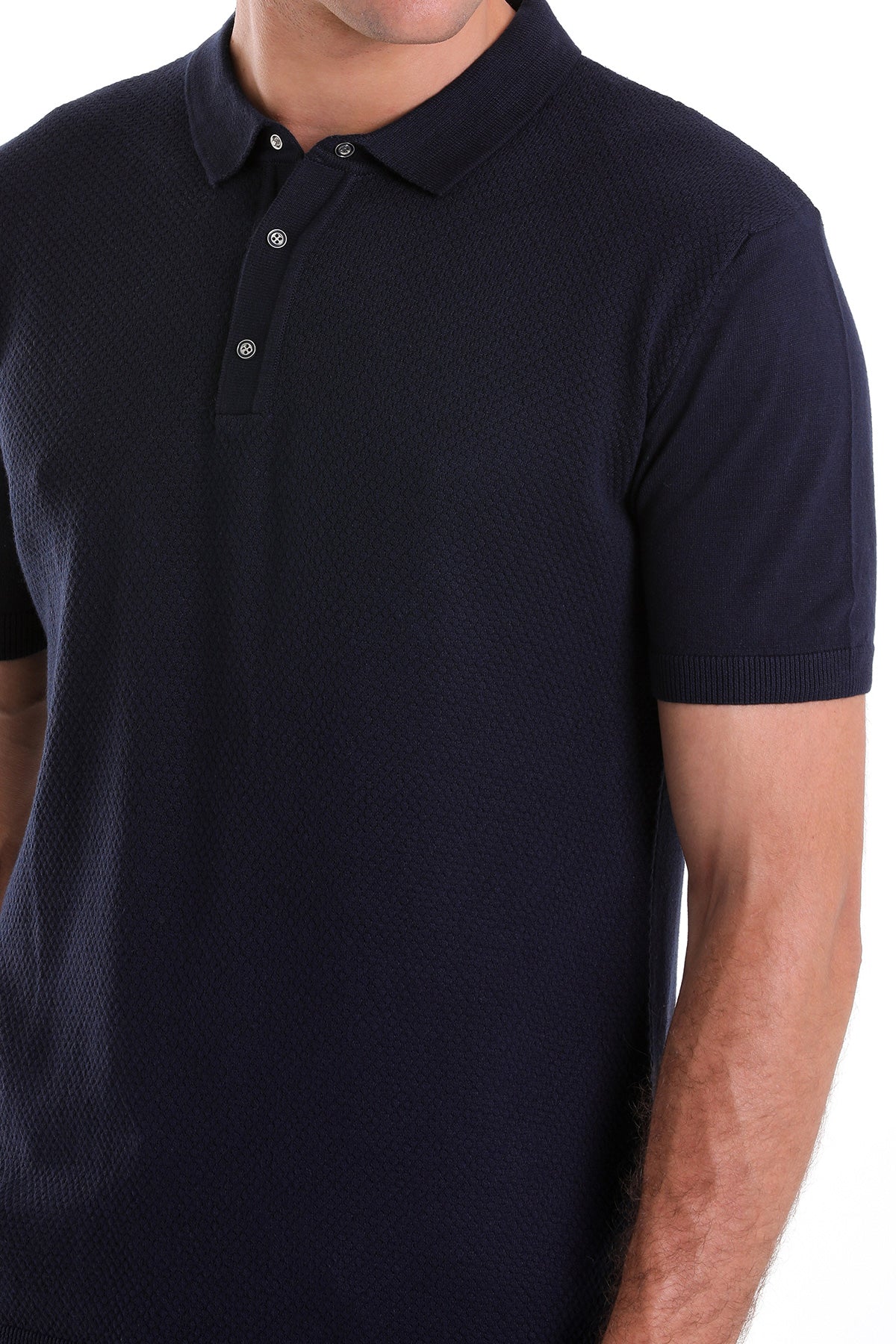 Regular Fit Cotton Blend Navy Jacquard Polo T-Shirt - MIB