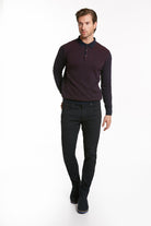 Regular Fit Cotton Blend Navy - Light Burgundy Polo Sweater