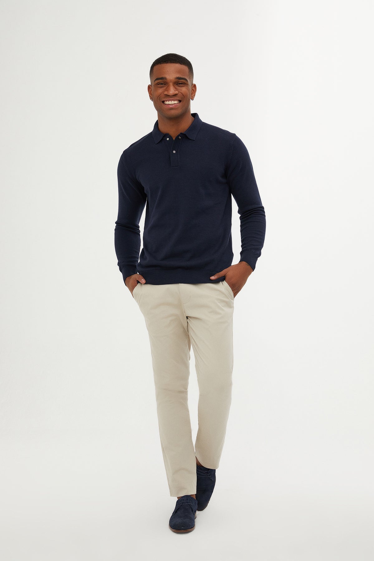 Regular Fit Cotton Blend Navy Polo Sweater - SAYKI