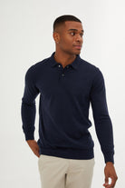 Regular Fit Cotton Blend Navy Polo Sweater - SAYKI