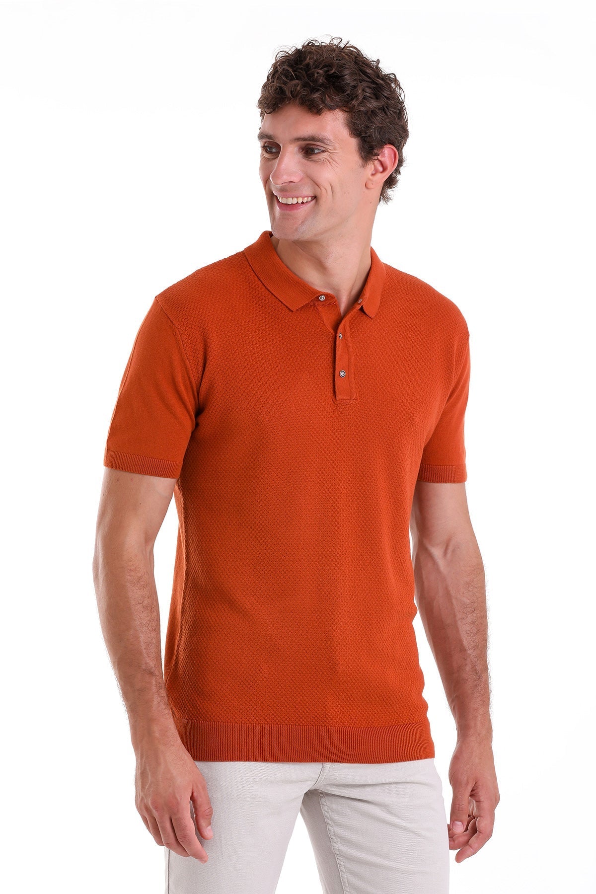 Regular Fit Cotton Blend Orange Jacquard Polo T-Shirt - MIB