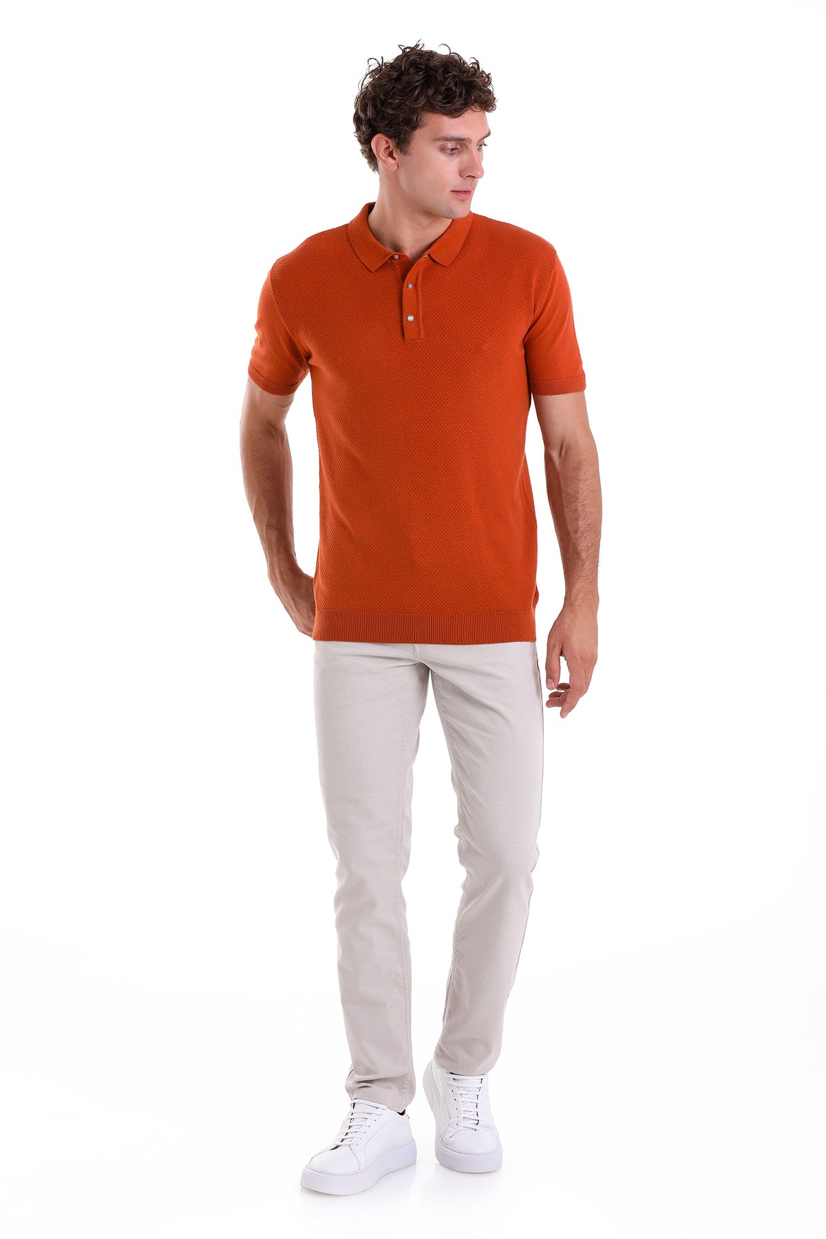 Regular Fit Cotton Blend Orange Jacquard Polo T-Shirt - MIB