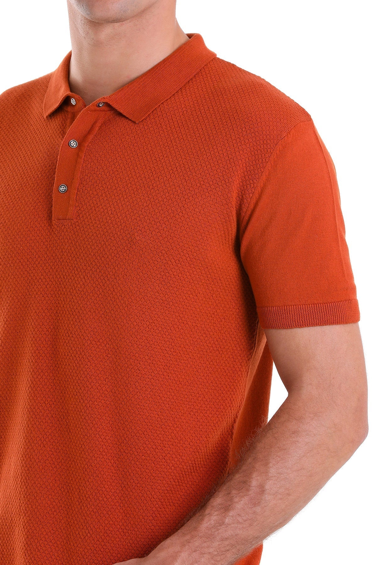 Regular Fit Cotton Blend Orange Jacquard Polo T-Shirt - MIB