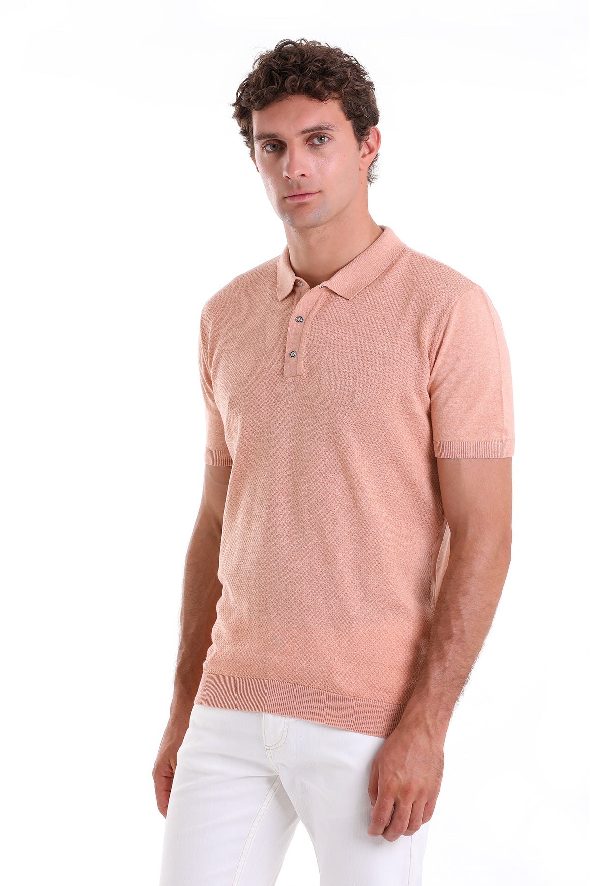 Regular Fit Cotton Blend Salmon Jacquard Polo T-Shirt - MIB