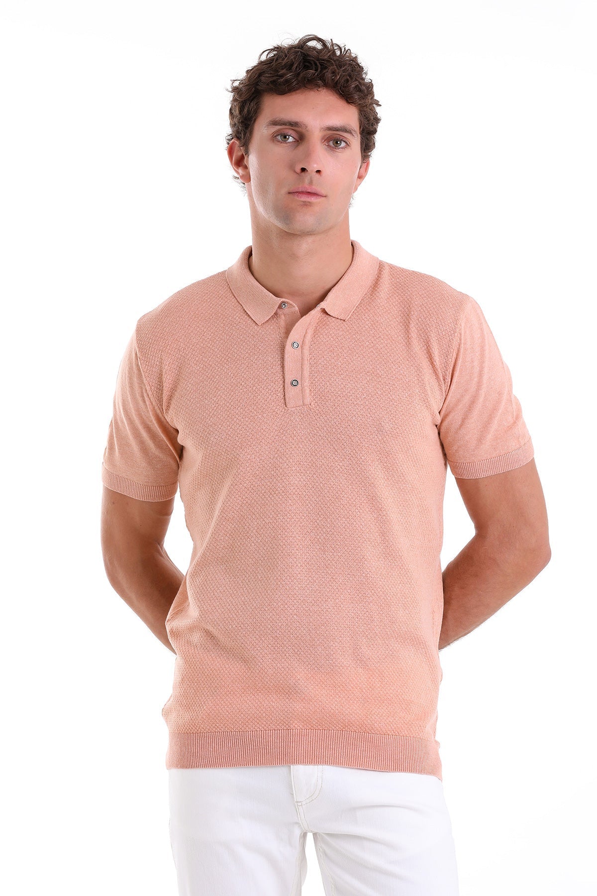 Regular Fit Cotton Blend Salmon Jacquard Polo T-Shirt - MIB