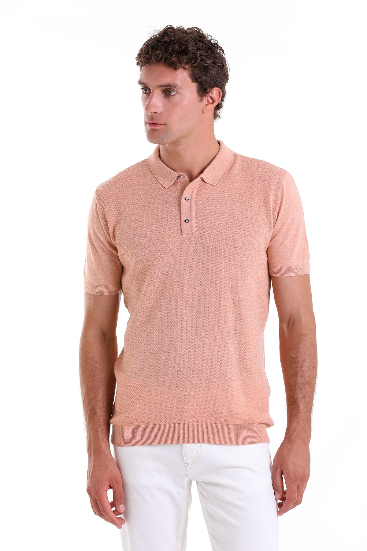 Regular Fit Cotton Blend Salmon Jacquard Polo T-Shirt - MIB