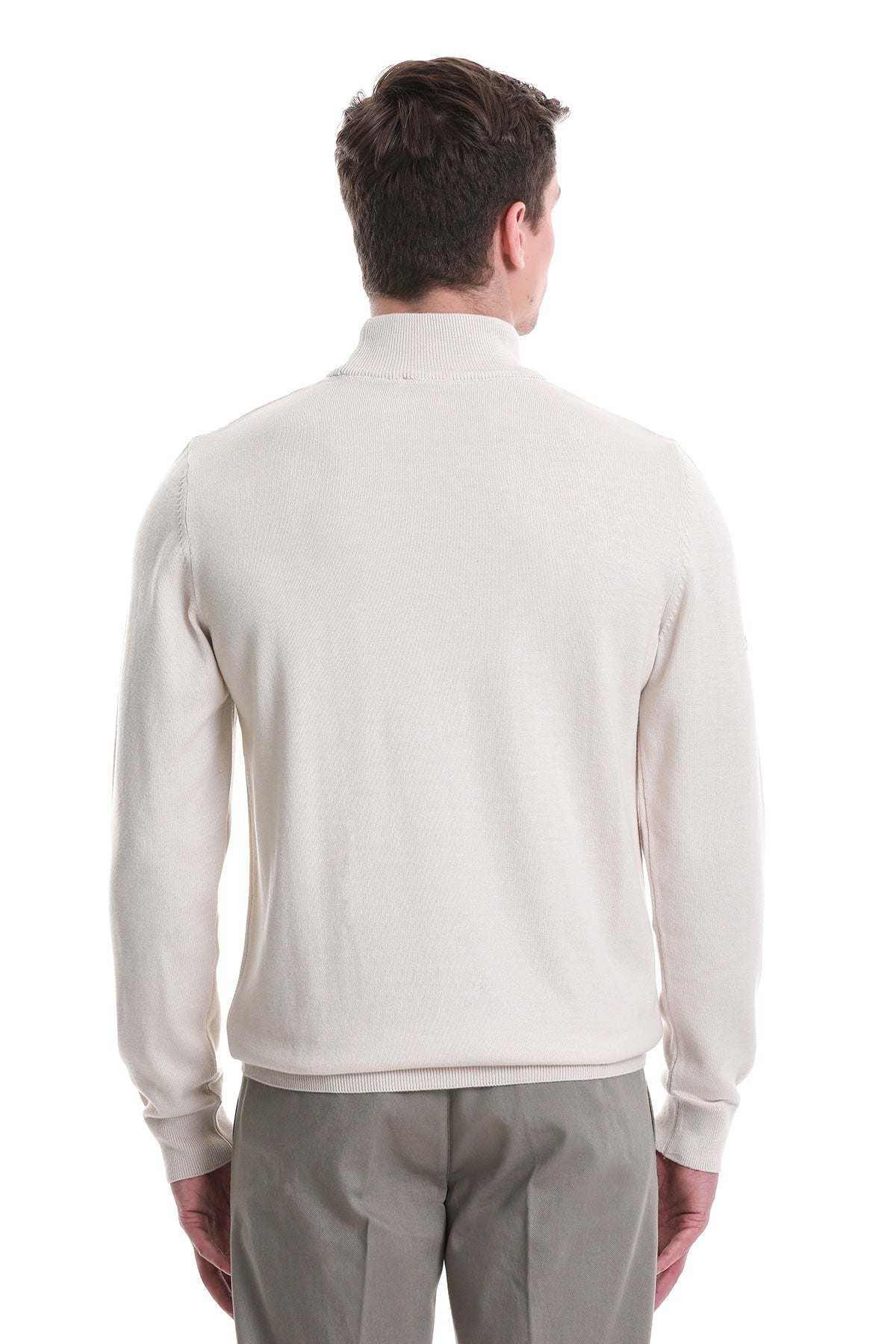 Regular Fit Cotton Blend Stone Mock Neck Sweater - SAYKI