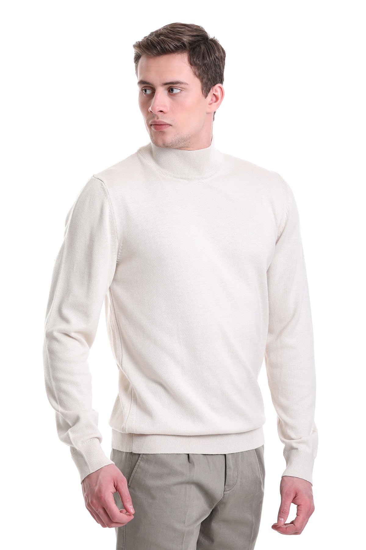 Regular Fit Cotton Blend Stone Mock Neck Sweater - SAYKI