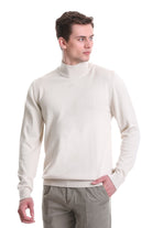 Regular Fit Cotton Blend Stone Mock Neck Sweater - SAYKI