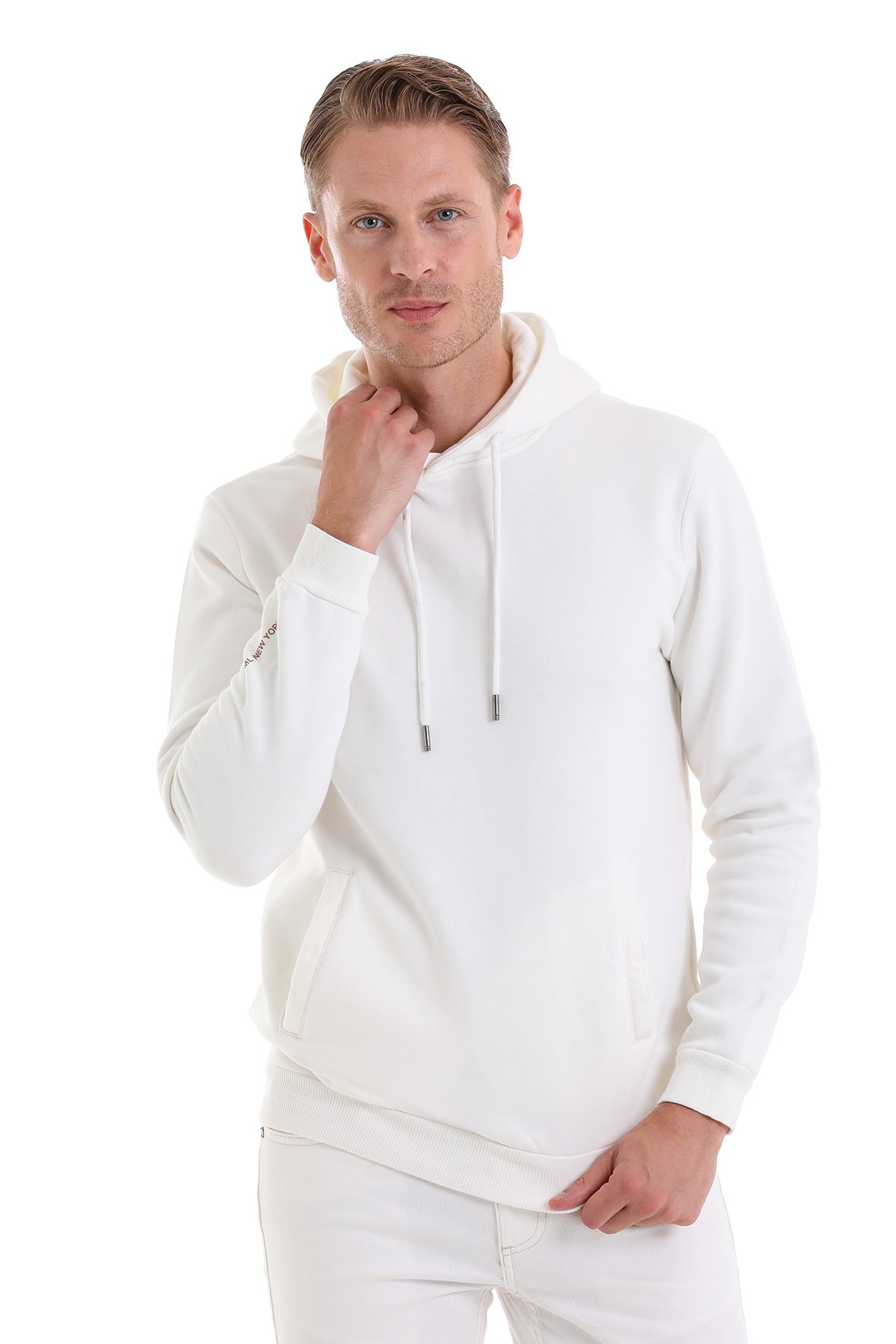 Regular Fit Cotton Blend White Hooded Sweatshirt - MIB